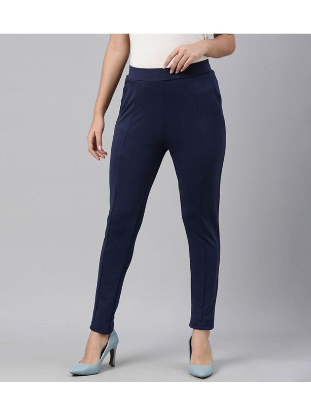 TalbotsPants Women Size 10  Pull On Navy Blue Skinny Stretch Comfort Flat Front